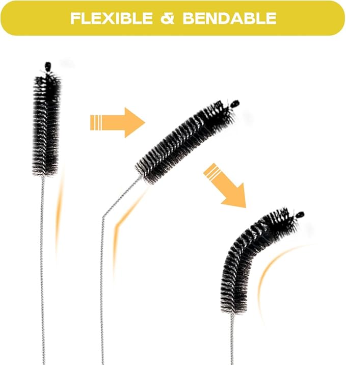 Brush Family Straw Cleaner Brush Set,6 Piece Long Drinking Straws Cleaning Brush Pipe Tube Tiny Brushes 10-inch,Black