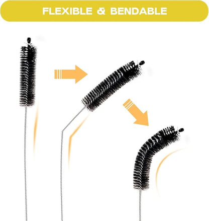 Brush Family Straw Cleaner Brush Set,6 Piece Long Drinking Straws Cleaning Brush Pipe Tube Tiny Brushes 10-inch,Black