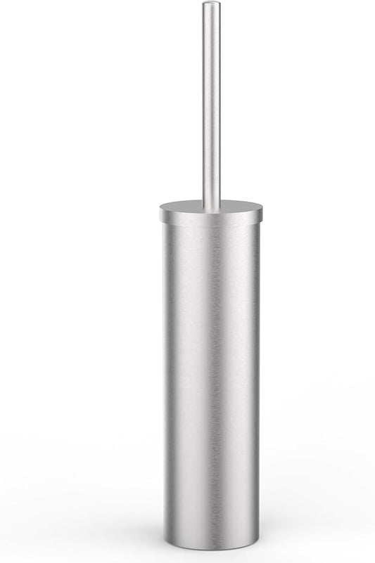 Stainless Steel Toilet Brush and Holder Set Brushed Silver Heavy Duty Toilet Bowl Brush with Long Handle for Bathroom and Farmhouse (Silver)