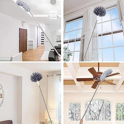 5PCS Retractable Washable Curved Microfiber Duster, with Extension Pole Feather Duster, Reusable Bendable Washable Dusters Set, for Cleaning Ceiling Fan, High Ceiling