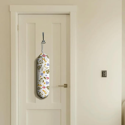 Weeds Plastic Bag Holder, Reusable Washable Shopping Bags Storage Carrier, Floral Fabric Garbage Trash Bag Dispenser for Home Kitchen Pantry Cabinet, Wall Mount, Kitchen Housewarming Gifts