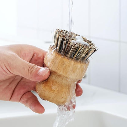 Bamboo Scrub Brush 6Pcs, UNOSCHRIM Palm and Sisal Pot Brush Set, Durable Wood Kitchen Dish Brush, Multifunctional Mini Cleaning Kit for Cleaning Pots, Dishes, Sinks, Fruits and Vegetables