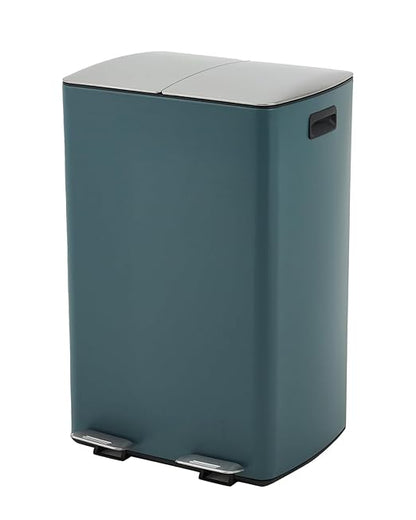 Takywep 60 L / 16 Gal Dual Compartment Step Trash Can, Hands-Free Recycling Bin, Soft-Close Lid, Brushed Stainless Steel for Kitchen, Home, Office, Garage