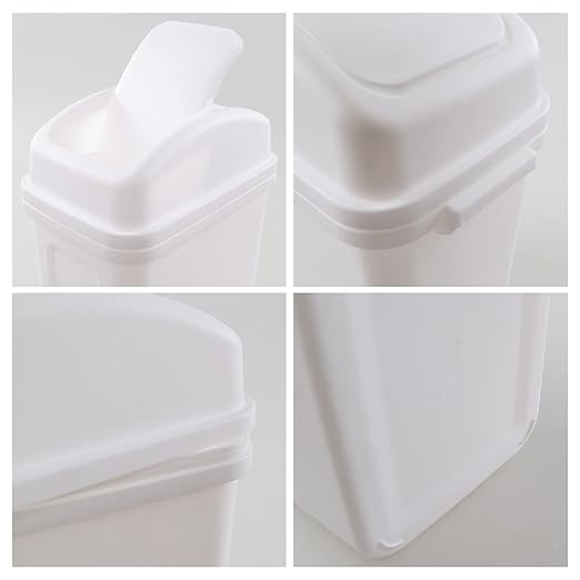 2 Gallon Small Waste Basket with Swing-Lid, Plastic Swing-Top Trash Can, White