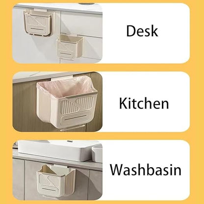 Hanging Trash Can for Kitchen Cabinet Door with 80 Garbage Bags, 2.7 Gallon Collapsible Trash Bin for Under Sink, Bathroom, Car, RV, Office (LargeCream)