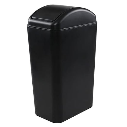 3.5 Gallons Capacity/ 14 Liter Plastic Trash Can, Garbage Bin with Swing Lid, Black, 9.8" x 6.6" x 16.7"