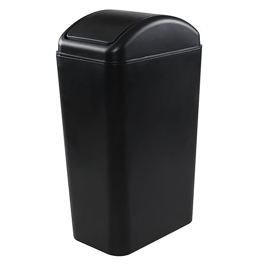 3.5 Gallons Capacity/ 14 Liter Plastic Trash Can, Garbage Bin with Swing Lid, Black, 9.8" x 6.6" x 16.7"
