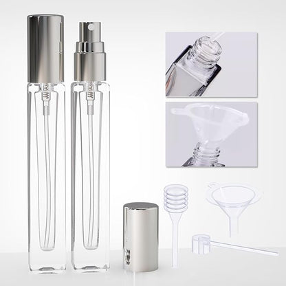 6PCS 10ml Mini Glass Spray Bottles, Fine Mist Refillable Portable Travel Perfume Atomizers (Silvery)