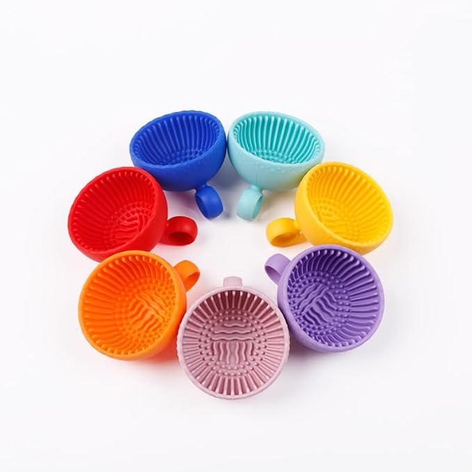 Silicone Scrubber Ball Cleaning Bowl – Multi-Purpose Brush Cleaner for Makeup & Dishes – Cute Round Design – Soft Scrubbing Pad for Beauty Tools, Kitchenware – 8 Colors (Orange)