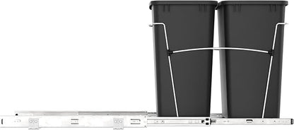 Rev-A-Shelf Double 35 Qt Pullout Trash Can for Base Kitchen Cabinets, Garbage Waste Bin System with Full-Extension Slides, Min Opening Width of 14.5", Black, RV-18KD-18C S