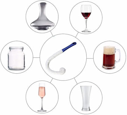 Wine Cleaning Brush Flexible Long Bottle Brush Cleaner for Wine Decanters, Goblets, Champagne, Cups, Glasses, Multi-Function Household Cleaning Tools (Dark Blue)