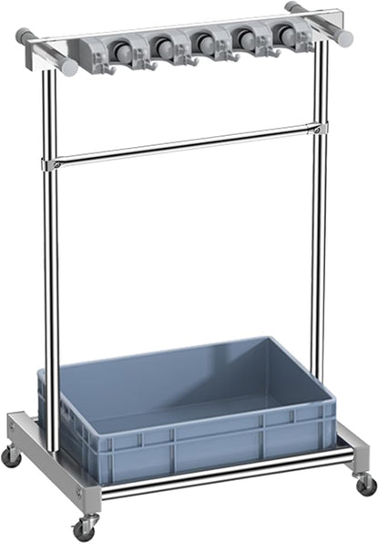 Movable Broom Mop Holder, Floor Standing Cleaning Tool Cart Storage, Freestanding Cleaning Supplies Organizer Wet Mop Drain Rack Housekeeping Station Storage Tools for Home Garage Schools
