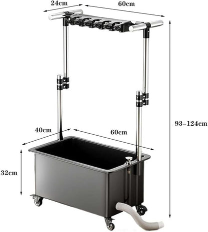 Freestanding Floor Mop Sink with 26cm Deep Basin, 93-124cm Adjustable Height Broom Mop Holder Organizer Movable Mop Sink with Wheels for Laundry Backyard Garage
