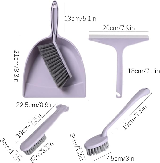 PEKJI Mini Broom and Dustpan Set Plastic Portable Cleaning Supplies Purple Cleaning Brush Set of 5