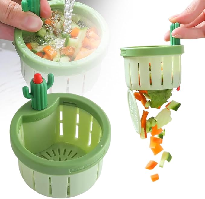 Cactus Kitchen Sink Drain Strainer, Upgrade Self-Cleaning Faucet Hanging Filter Basket, 2026 New Multifunctional Kitchen Sink Drain Strainer Press Automatic Dumping Basket (Green)