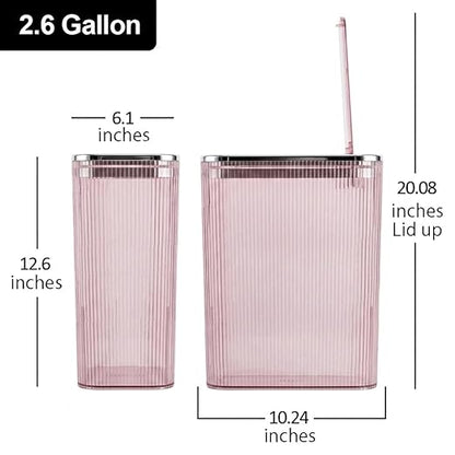 2-Pack Bathroom Trash Can with Lid – 2.6 Gallon / 10L Clear Waste Basket with Pop-Up Lid & Bag Ring – Slim Plastic Garbage Can for Bathroom, Bedroom, Office – Colorful Small Trash Can, Purple Pink