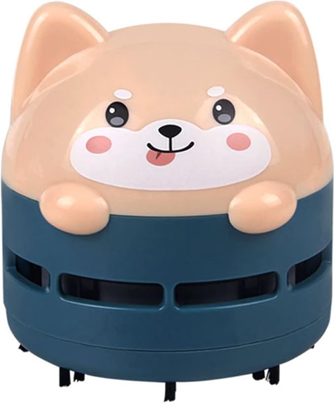 Mini Desktop Vacuum Cleaner, Cute Cartoon Desk Cleaner Strong Adsorption Table Vacuum with Detritus Bin for Cleaning Crumbs Dust (Blue)
