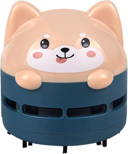 Mini Desktop Vacuum Cleaner, Cute Cartoon Desk Cleaner Strong Adsorption Table Vacuum with Detritus Bin for Cleaning Crumbs Dust (Blue)