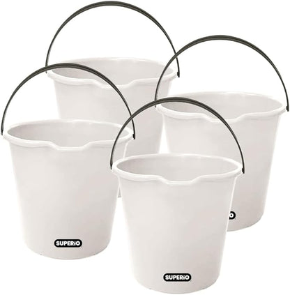 Superio 4-Pack Plastic Cleaning Bucket for Home, 2 Gallon Pail for Mopping with Large Spout - Bucket for Floor Mopping, Car Wash - Bowls for Camping, Fishing