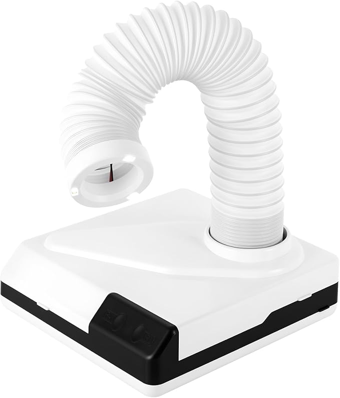 Nail Dust Collector, 2 in 1 Powerful Mini Desktop Vacuum Cleaner with Fan & LED Light, 60W Manicure Dentist Polishing Dust Suction Machine with Large Caliber Hose for Dental Lab Nail Salon (White)