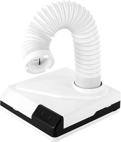 Nail Dust Collector, 2 in 1 Powerful Mini Desktop Vacuum Cleaner with Fan & LED Light, 60W Manicure Dentist Polishing Dust Suction Machine with Large Caliber Hose for Dental Lab Nail Salon (White)