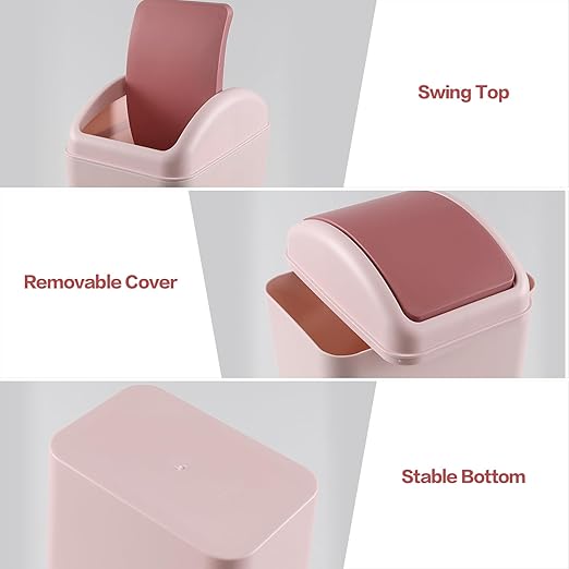 12 L Slim Garbage Can, Small Plastic Trash Can with Swing Lid, 1 Pack (Pink)