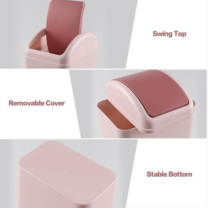 12 L Slim Garbage Can, Small Plastic Trash Can with Swing Lid, 1 Pack (Pink)