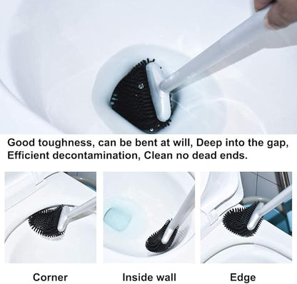 Sellemer Toilet Brush and Holder Set for Bathroom, Flexible Toilet Bowl Brush Head with Silicone Bristles, Compact Size for Storage and Organization, Ventilation Slots Base (2 Pack, Silver)