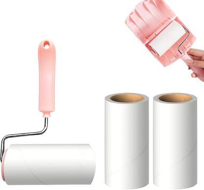 Lint Roller Remover with 180 Sheets, Pet Hair Remover Extra Sticky Roller Hair Dust Remover for Clothes, Furniture, Travel Household 1 Handle+3 Rollers Dog &Cat Hair Removal Pink