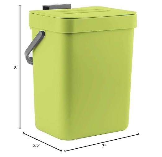 Kitchen Waste Bin with Hooks 5L, Indoor Kitchen Sealed Under Sink for Kitchen, Food Waste Bin for Countertop (DarkGreen)