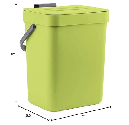 Kitchen Waste Bin with Hooks 5L, Indoor Kitchen Sealed Under Sink for Kitchen, Food Waste Bin for Countertop (DarkGreen)
