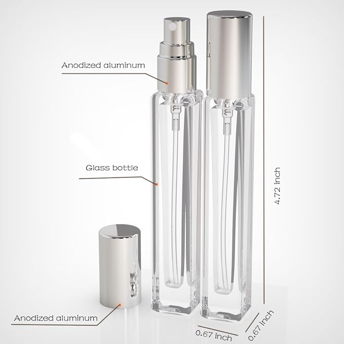 6PCS 10ml Mini Glass Spray Bottles, Fine Mist Refillable Portable Travel Perfume Atomizers (Silvery)