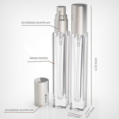 6PCS 10ml Mini Glass Spray Bottles, Fine Mist Refillable Portable Travel Perfume Atomizers (Silvery)