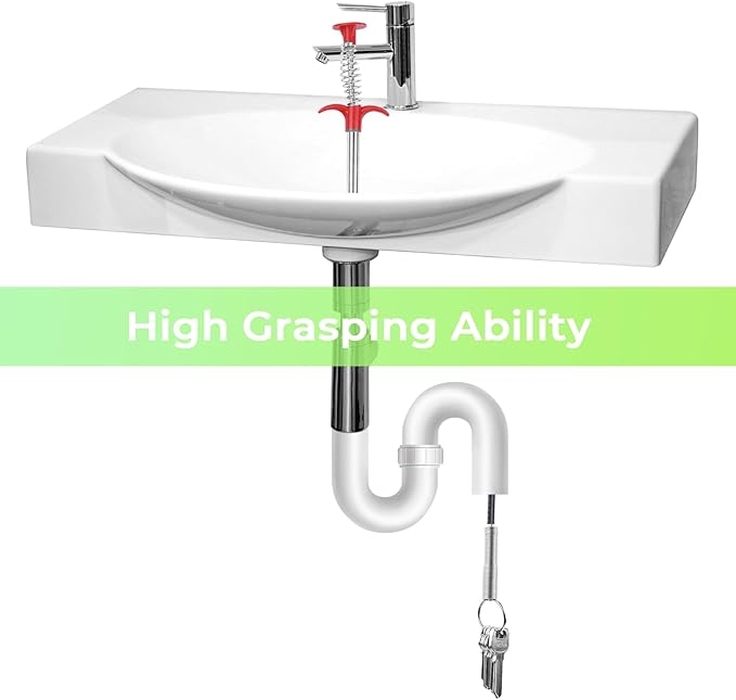 Drain Snake Auger with 4-Claw Grabber, Manual Sink Unclogger Tool, Flexible Cable for Kitchen, Bathroom Floor Drains & Pipes, Food & Hair Clog Remover (62 Inches)