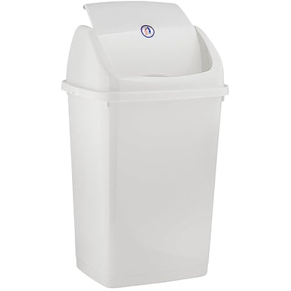 Superio Kitchen Trash Can 13 Gallon with Swing Lid, Plastic Garbage Can Outdoor and Indoor, Large 52 Qt Recycle Bin and Waste Basket for Home, Office, Garage, Patio, Restaurant (White)