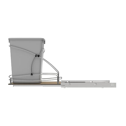 Rev-A-Shelf 35 Qt / 8.75 Gal Steel Bottom Mount Single Pullout Waste Container w/Soft-Close for Base Cabinets, Min Opening Width of 11", Silver, 54WC-1535SC-17-1