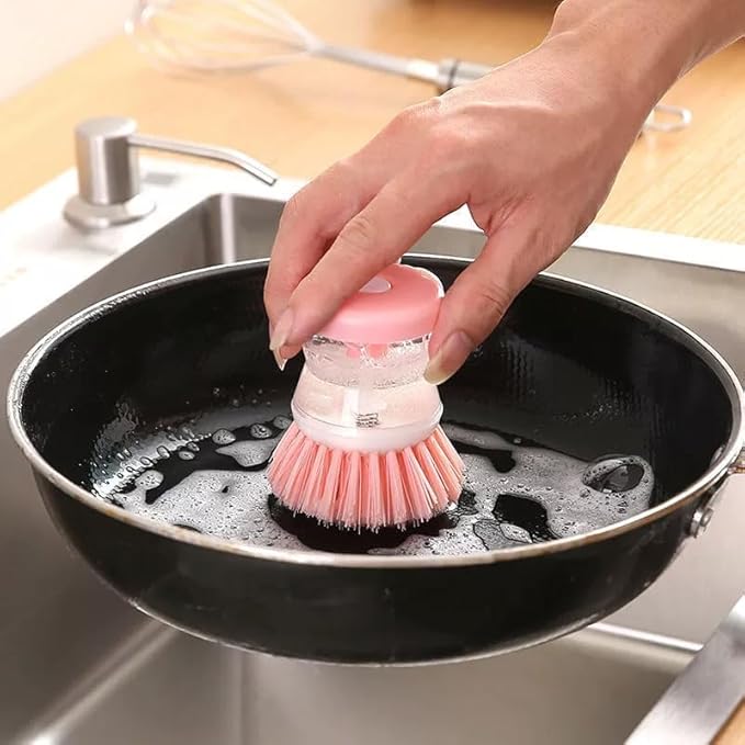 (3pcs) Kitchen Dish Brush with Soap Dispenser, Round Bristles.Kitchen Household Pot Washing Brush, Multifunctional Pot Brush (Light Blue)
