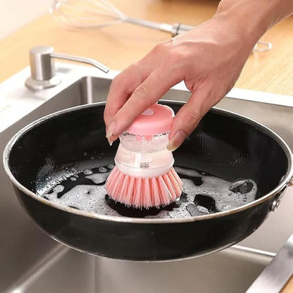 (3pcs) Kitchen Dish Brush with Soap Dispenser, Round Bristles.Kitchen Household Pot Washing Brush, Multifunctional Pot Brush (Light Blue)