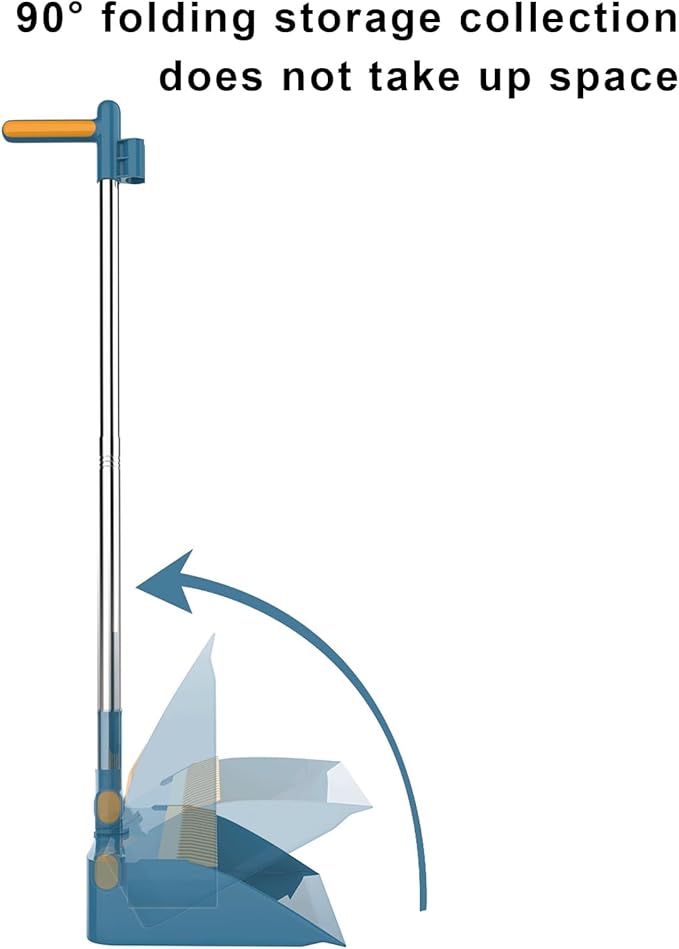 YOXIER Broom and Dustpan Set,Buckle Type Brooms and Dustpan Set with Scraping Teeth & Scraper,Brooms Indoor 180° Rotatable,Long Handle Broom Dustpan Set for Home Office Floor Cleaning Blue