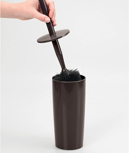mDesign Slim Plastic Toilet Bowl Brush and Holder Set, Modern Compact Storage Organizer Cleaner Scrubber for Toilet - Heavy Duty Cleaning Plunger for Bathroom, Aura Collection - Bronze