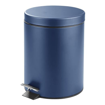 mDesign Pedal Bin — Metal Waste Bin with Pedal, Lid and Plastic Bucket Insert — for Bathroom, Kitchen, and Office — 5 Litre Household Rubbish Bin with Ergonomic Design — Blue