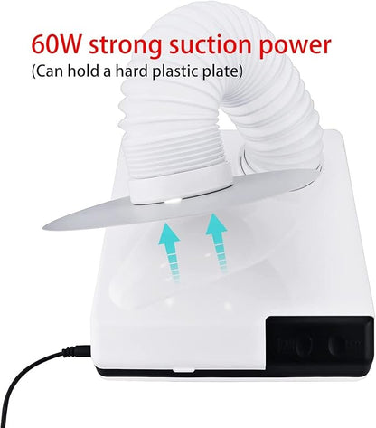 BONEW Global 60W 2 in 1 Powerful Mini Desktop Vacuum Cleaner Instrument Dust Collector Extract Mobile Suction Lab Nail Art Salon Manicure Dust Polishing Clean Tool