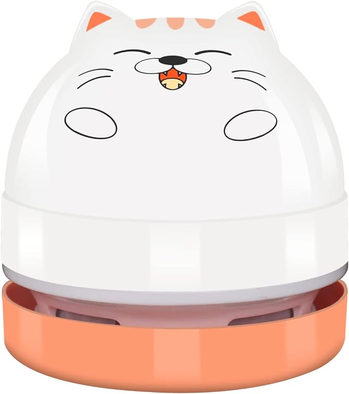 YUNYILAN Mini Desktop Vacuum Cleaner, Portable USB Vacuum Cleaner for Desk Mini Cute Cartoon Desktop Vacuum for Cleaning Eraser Crumbs, Dust, Crumbs, Computer, Keyboard and Car (White Orange)