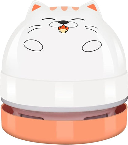YUNYILAN Mini Desktop Vacuum Cleaner, Portable USB Vacuum Cleaner for Desk Mini Cute Cartoon Desktop Vacuum for Cleaning Eraser Crumbs, Dust, Crumbs, Computer, Keyboard and Car (White Orange)