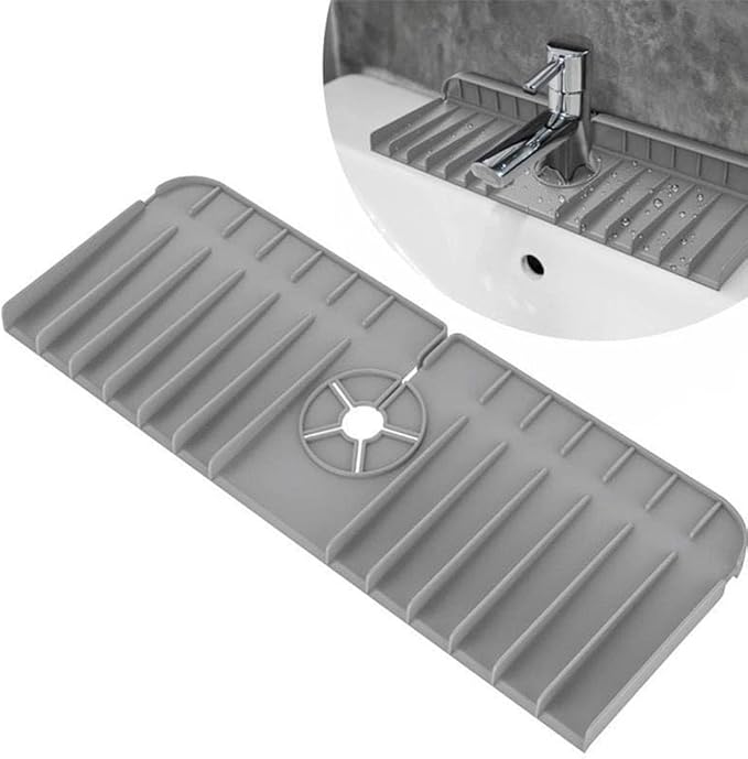 Silicone Kitchen Sink Faucet Drain Mat, Water Splash Guard for Kitchen and Bathroom Countertop, Gray