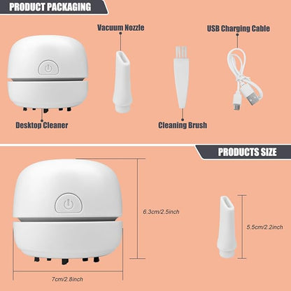 YUNYILAN Desktop Vacuum Cleaner USB Recharging, Portable Mini Vacuum Cleaner for Cleaning Eraser Crumbs, Dust, Crumbs, Computer Keyboard and Car (White)