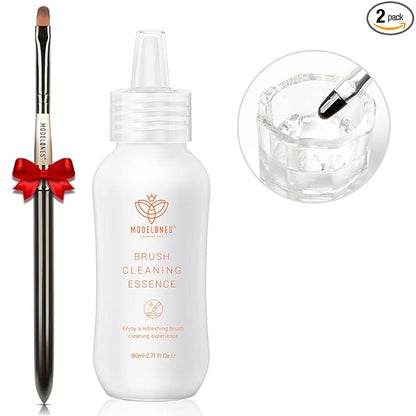 Modelones Nail Art Brush Cleaner & Restorer for Nail Polish/Extension Gel/Solid Builder Gel/Dip Powder/Acrylic with nail art brush Manicure Kits DIY Salon at Home - 80ml, W/Pro Brush