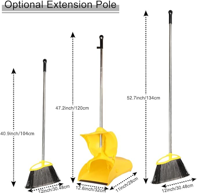 Heavy Duty Outdoor Broom and Dustpan Set - 145CM Extra Long Handle, Stiff Bristles for Tough Debris, Angled Broom Head - Ideal for Garage, Patio, Garden Kitchen House Floor Cleaning
