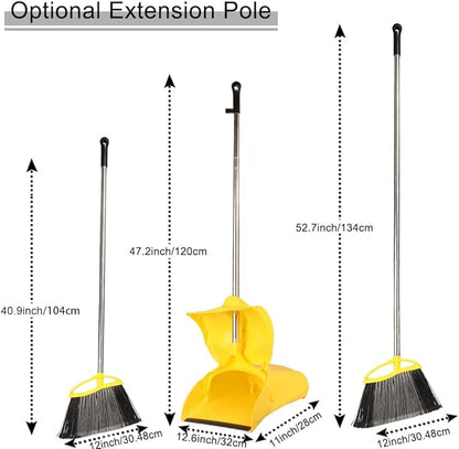 Heavy Duty Outdoor Broom and Dustpan Set - 145CM Extra Long Handle, Stiff Bristles for Tough Debris, Angled Broom Head - Ideal for Garage, Patio, Garden Kitchen House Floor Cleaning