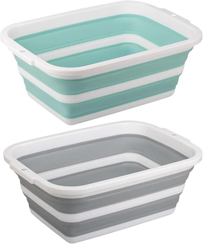 2 Pack Collapsible Bucket with 2.25 Gal / 8.5L Each, Plastic Tub, Portable Wash Basin for Home and Garden, Foldable Camp Sink with Upgrade Reinforced Hard Plastic Rim